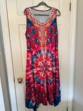 Colourful 2X Sleeveless Tie-Dye / Boho Maxi Dress
